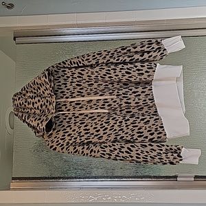 Cheetah Animal print oversized hoodie Brown, Beige, Black, Cream. Sz LG XL.
